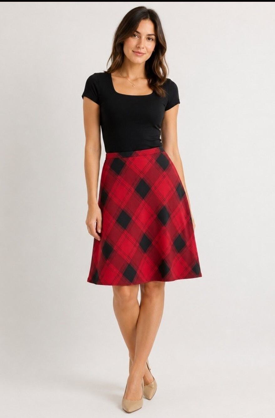 NWT Liz Claiborne Midnight Garden Red Plaid Midi Skirt Size 12 VTG MSRP $89.00
